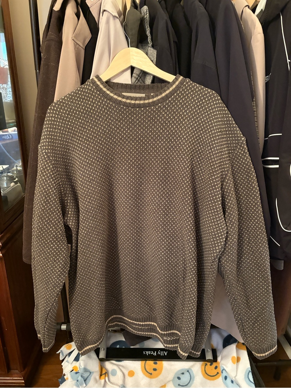 Men's Crewneck Brown Textured Sweater